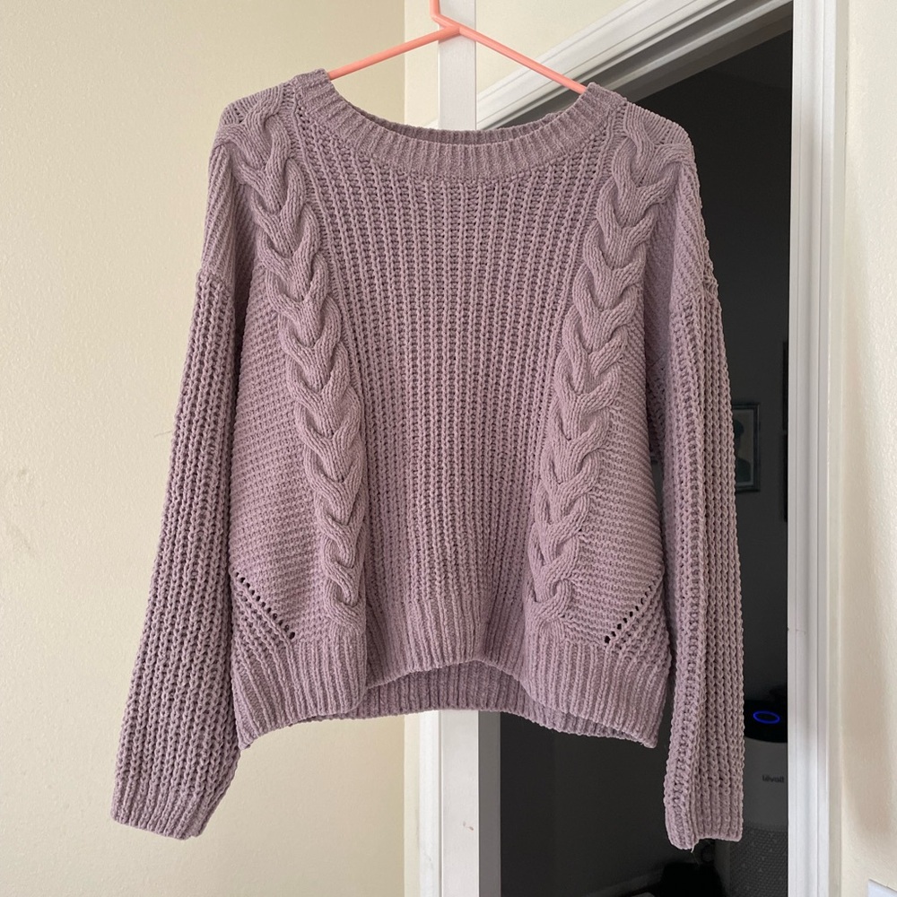 light purple slightly open knit super soft cozy sweater